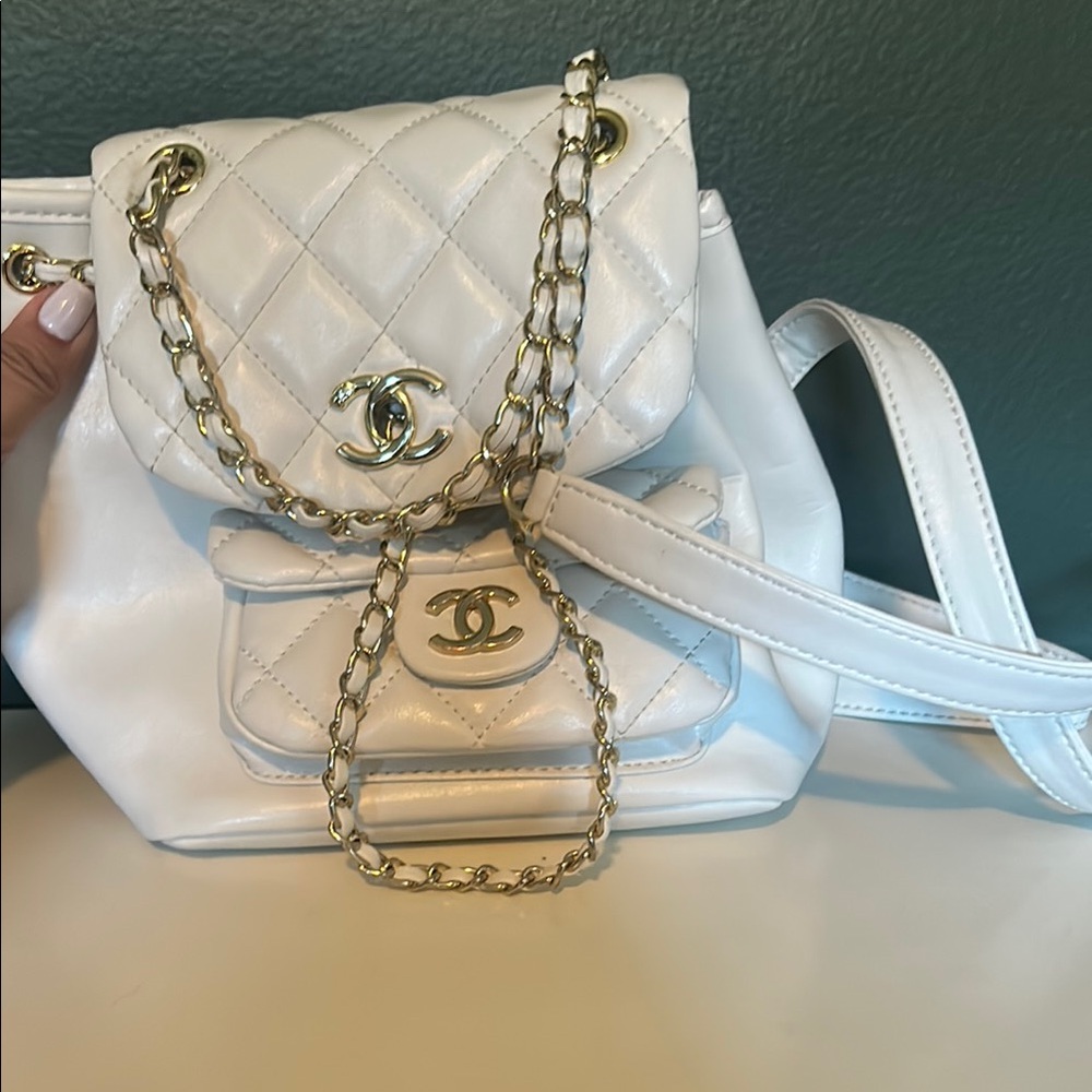 White and Gold Quilted Backpack